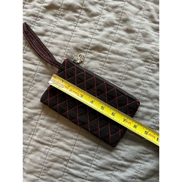 Vera Bradley Silk Small Black & Red Quilted Purse Clutch Makeup Pouch Wristlet - Picture 8 of 9